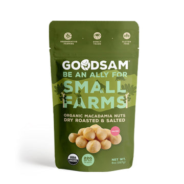 Goodsam Organic Roasted Macadamia Nuts 0.5 Lb, Salted, Gluten Free, Non Gmo, Vegan, Keto, Regenerative Farming, Direct Trade