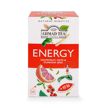 Ahmad Tea Herbal Tea, Grapefruit, Mate, Guarana Seed, & Vitamin B6 Energy Natural Benefits Teabags, 20 Ct (Pack Of 1) - Caffeina