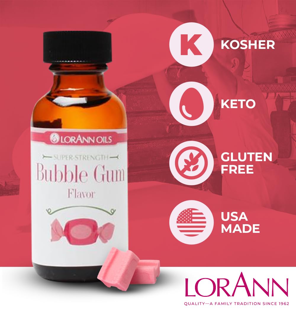 LorAnn Oils Super Strength Flavoring - Bubble Gum - 1 Fl Oz - 4X Stronger Than Extracts - Ideal for Candy Making and Baking