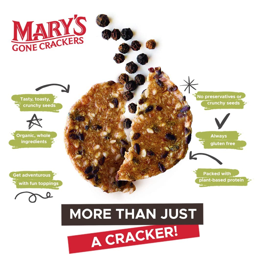 Mary'S Gone Crackers Black Pepper Crackers, 6.5 Ounce (Pack Of 6), Organic Brown Rice, Flax & Sesame Seeds, Gluten Free, (00010)