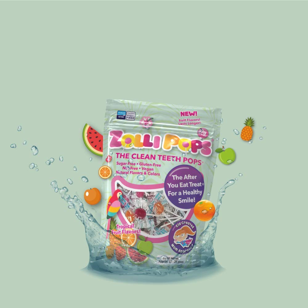 Zollipops The Clean Teeth Pops - Anti-Cavity Lollipops With Delicious Tropical Flavors, 3.1 Ounce For A Dental-Friendly And Tast
