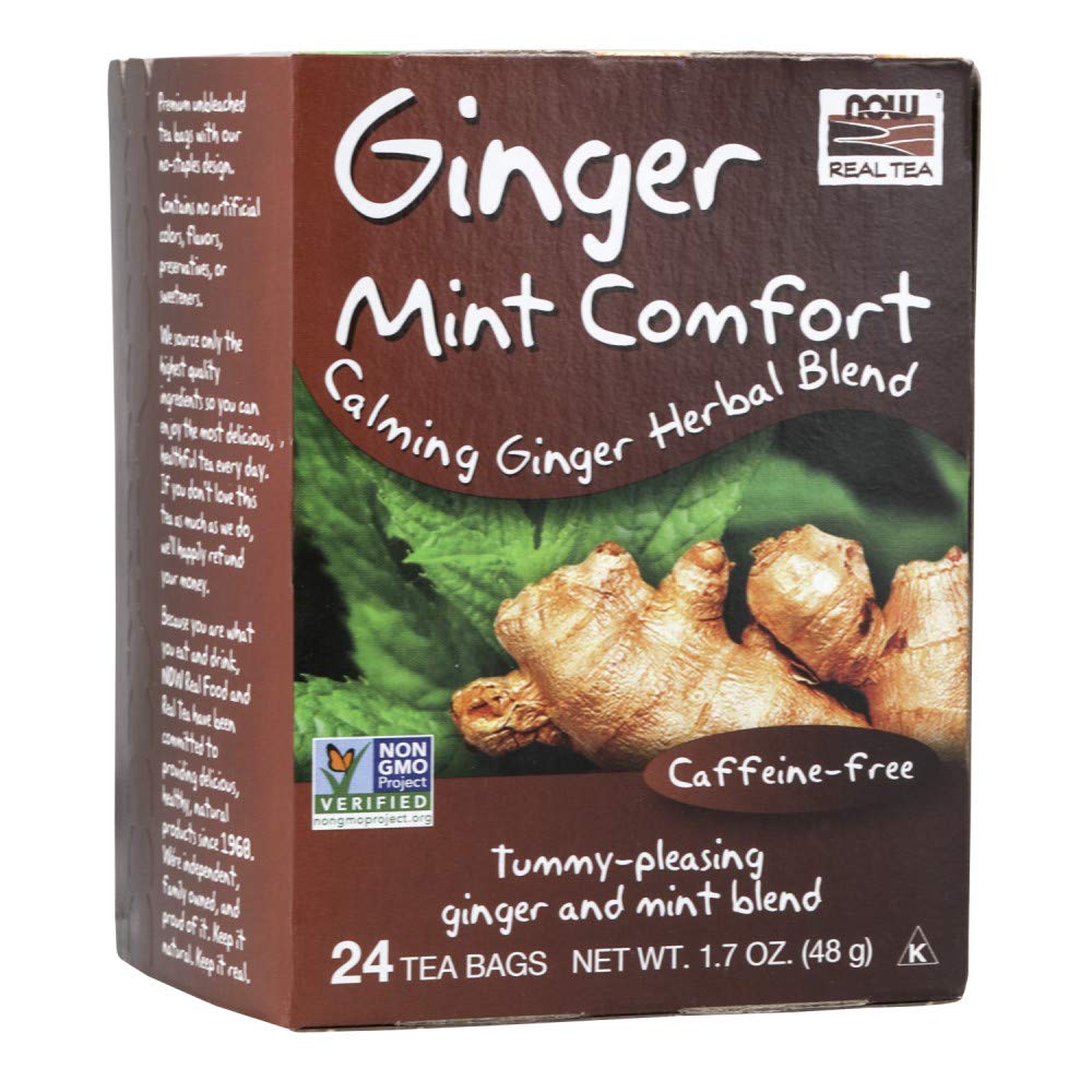 NOW Foods Ginger Mint Comfort Tea, Caffeine-Free, 24 Count, Brew: Brown, Model: 4235