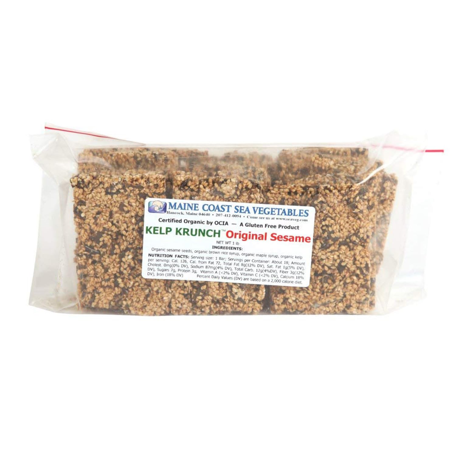 Maine Coast Sea Vegetables Kelp Krunch Original Sesame Bars | Organic Sesame Seed Snacks | Crunchy Seed Bars with Wild-Harvested