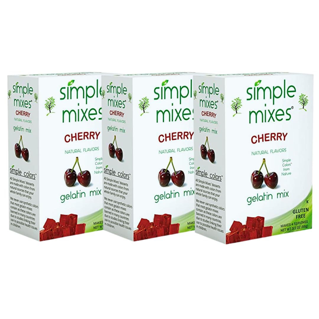 Simple Mixes Natural Gelatin Dessert, Cherry, Healthy Snacks, Lactose, Fat & Gluten Free, Kosher, 3.1 Oz Per Package, 3 Count