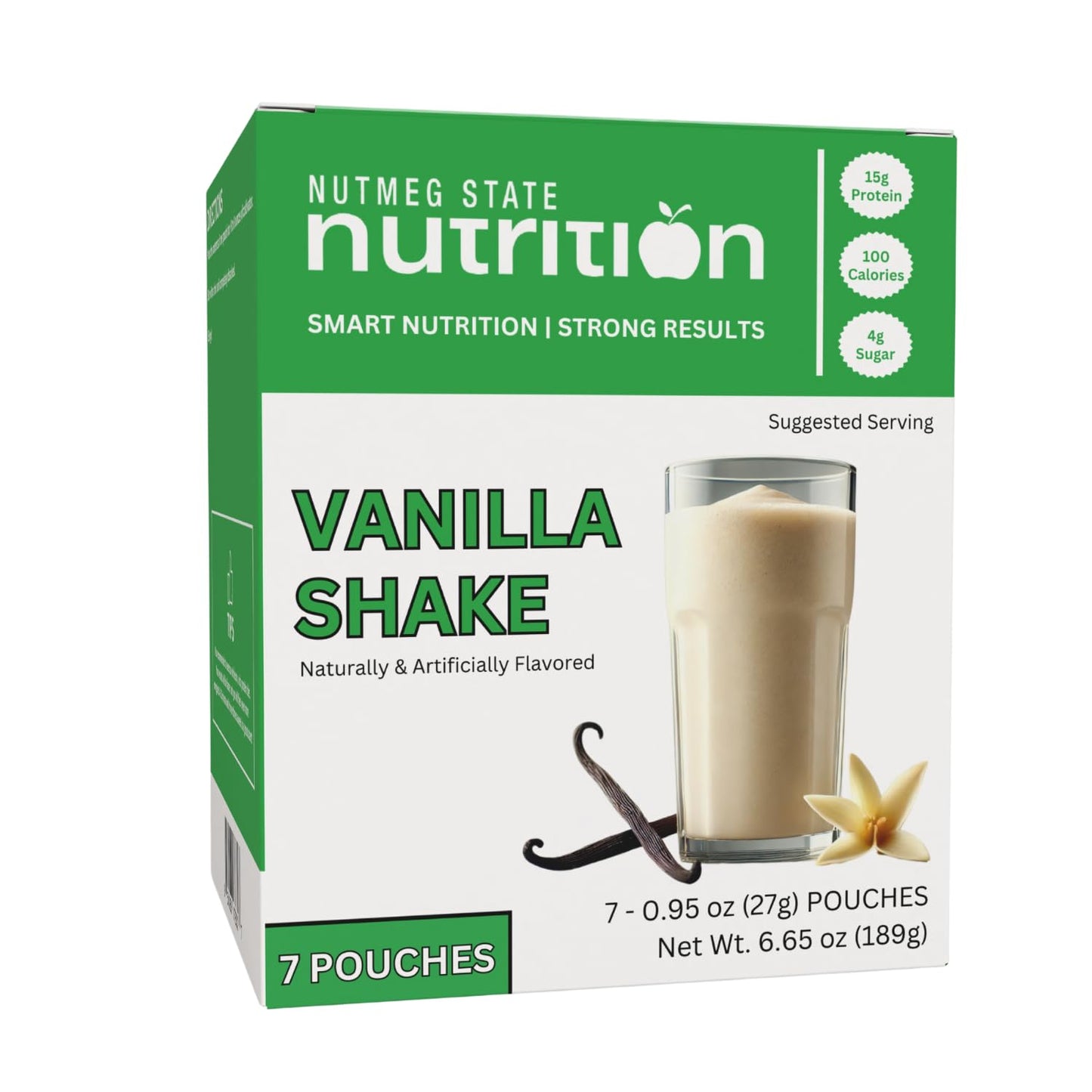 Nutmeg State Nutrition High Protein Shake Mix, 15g Protein, 100 Calories, 4g Sugar, 7 Packets, Vanilla, 0.95 Ounce