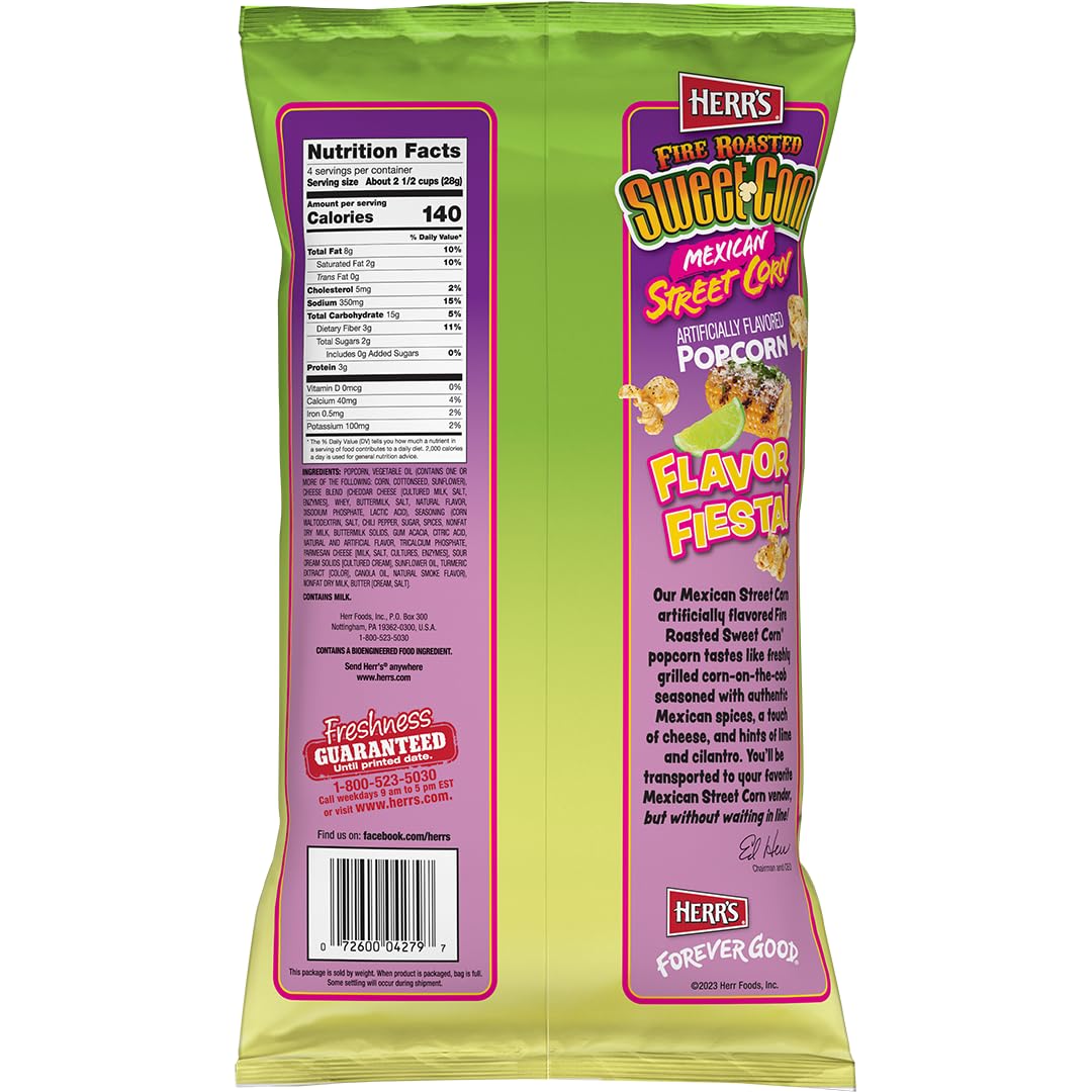 Herr'S Fire Roasted Sweet Corn Mexican Street Corn Popcorn 4 Ounce (Pack Of 12 Bags) - Flavorful Popcorn With Sweet And Smoky El