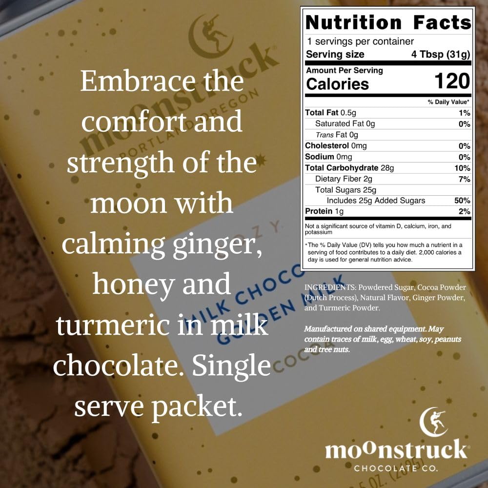 Moonstruck Chocolate Single Serve Cozy Ginger And Turmeric Milk Chocolate Hot Chocolate Packets, 8 Count (Pack Of 1)