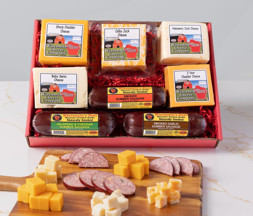 Wisconsin Cheese Company Holiday Cheese & Sausage Gift Box - 6-Pound - Perfect for Parties and Charcuterie Boards
