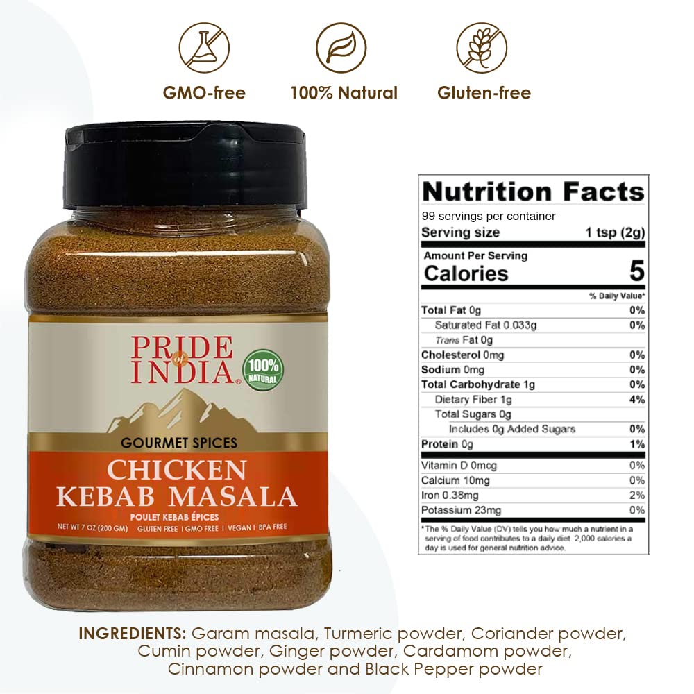 Pride Of India ?Chicken Kebab Seasoning Spice ?Gourmet Spice Blend ?Artisanal Rub ?Good For Chicken Meat & Paneer ?Preservatives