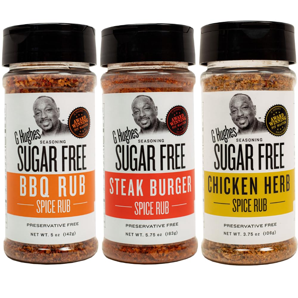 G Hughes Spice Rub Variety - Sugar Free Bbq Seasoning, Barbecue Rub Gift Set, Meat Rubs For Grilling, Bbq Spices And Rubs Gift Set For Men, Dads, Fathers Day, Grilling Spices, Sugar Free - 3 Pack