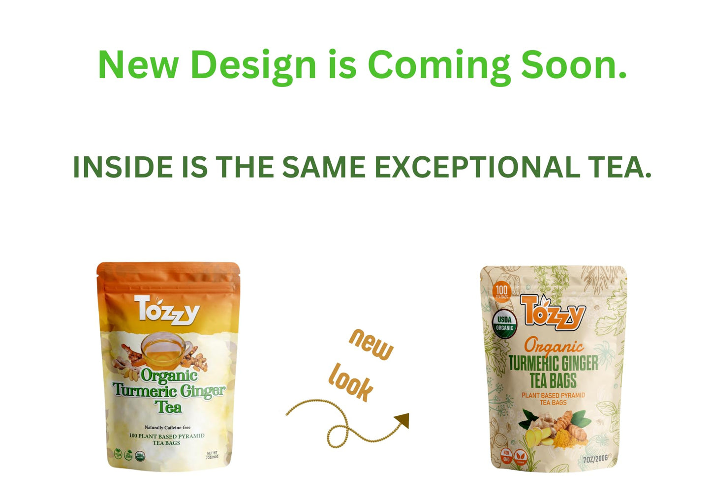 Tozzy Usda Organic Turmeric Ginger Tea - 100 Count (Pyramid Tea Bags) | Pure Plant-Based Ingredients | Eco-Conscious Packaging