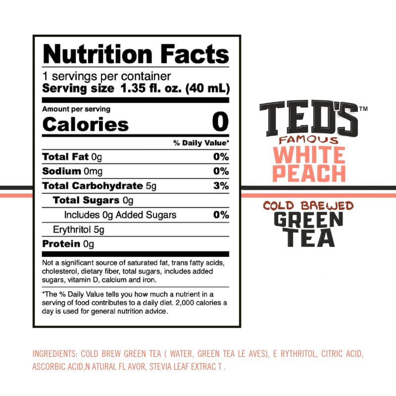 Teds Tea by Java House - Single Serve Liquid Concentrate Pods - Peel and Pour - White Peach Green Tea - Pack of 12