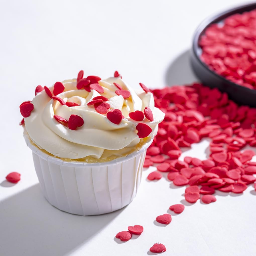 NIPEOR Jumbo Heart-Shaped Sprinkles for Cake Decorating, 100g Edible Valentine’s Day Candy, Red Heart