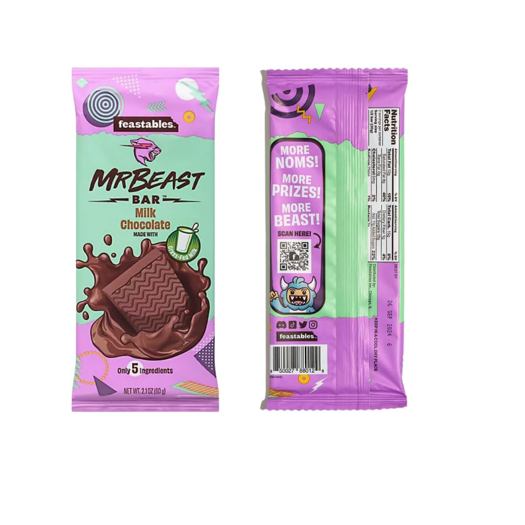 Feastables Mr Beast Chocolate Bars - New Deez Nuts Peanut Butter Crunch Chocolate, Milk Chocolate, Original Chocolate, Milk Choc