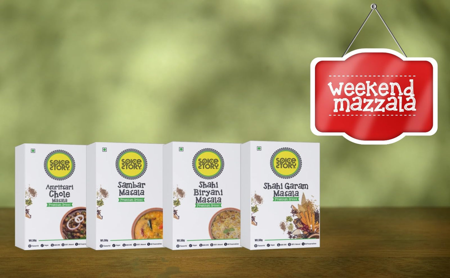 Spice Story Weekend Mazzala Combo, Set Of 4 Indian Kitchen Spice Blends, 4X50G Blended Spices, Biryani, Garam, Chhole, Sambhar M