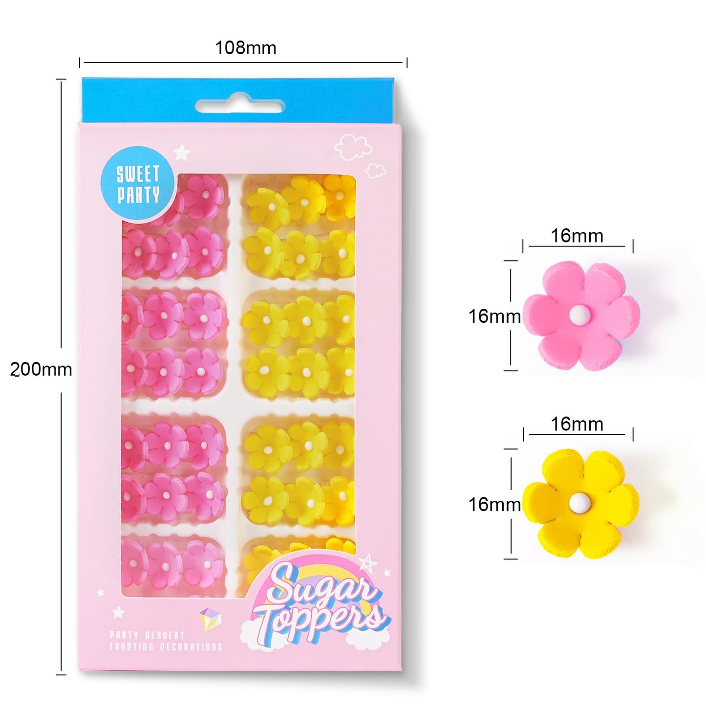 Edible Flowers Cake Decorations 48 Count Pink Yellow Blossoms Royal Icing Decorations Daisy Sugar Wedding Flowers for Baking Cup