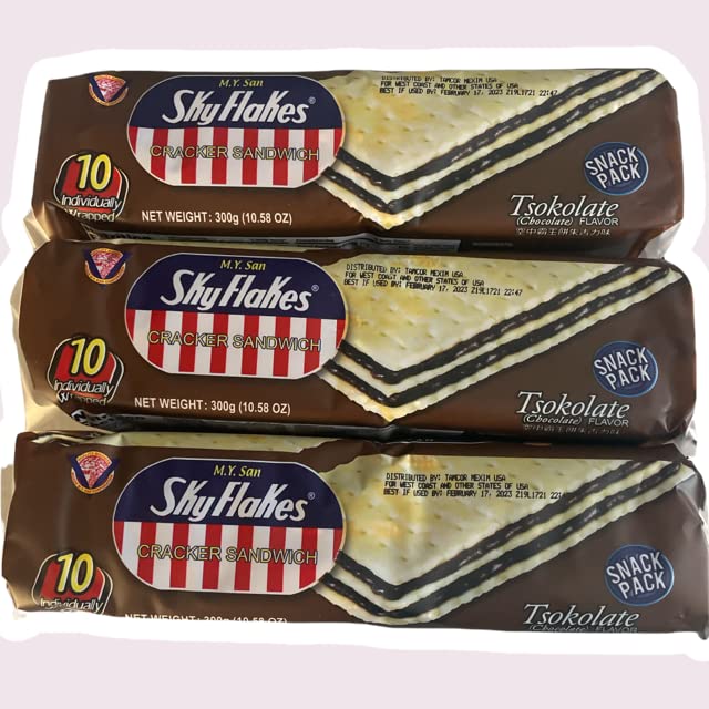 M.Y. San SkyFlakes Cracker Sandwich, Tsokolate (Chocolate) Flavor, 10 Count, 10.58 oz (300g), 3 Pack
