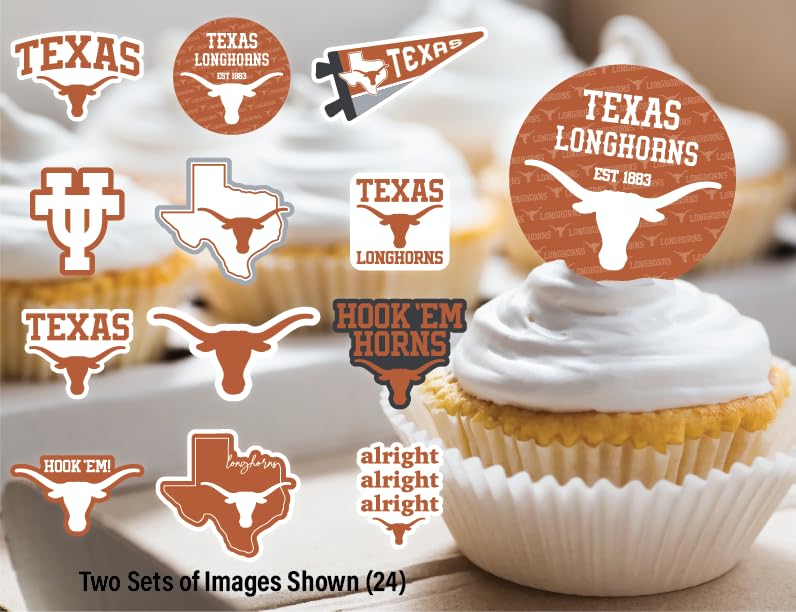 Texas Longhorns Cupcake Toppers (24 Pcs) University Of Texas Longhorns Party Supplies For Ut Austin Football, Birthday Gift, Gra