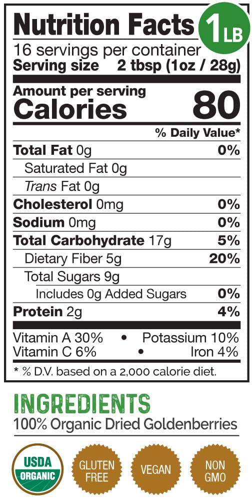 Herbazest Goldenberries Dried Organic - 1 Lb - Usda Certified, Vegan & Gluten Free Superfood - Perfect For Snacks, Baked Goods,