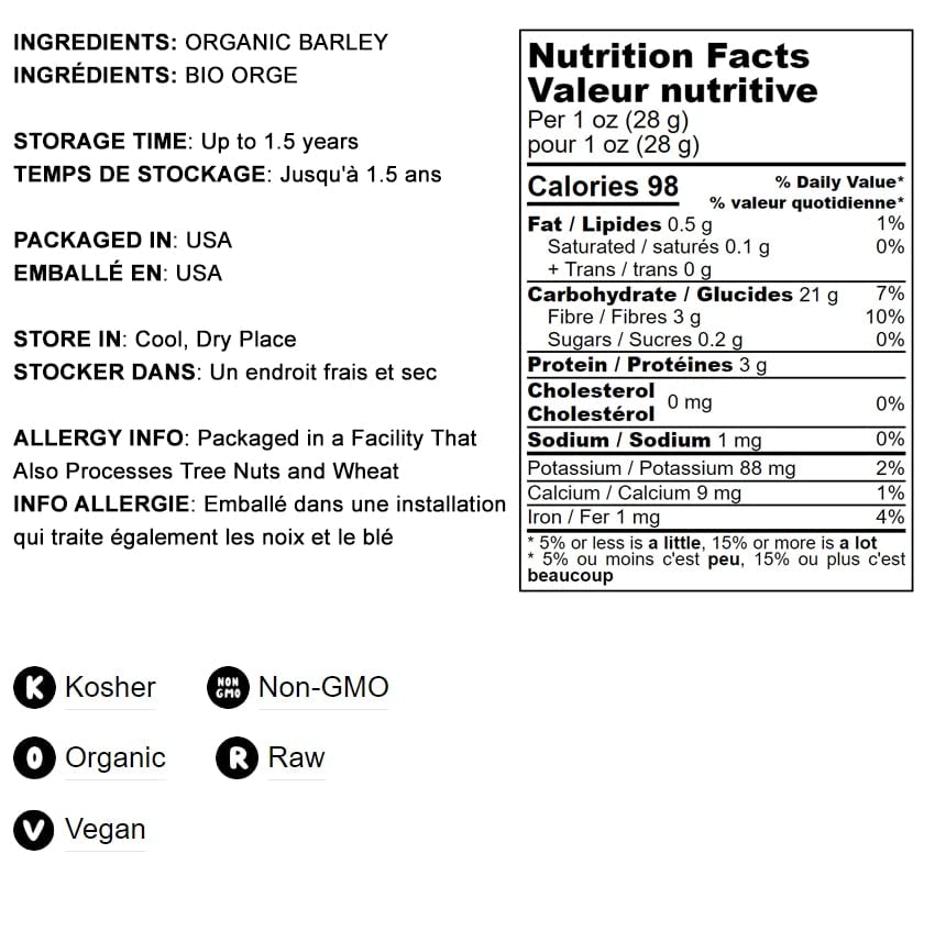 Food to Live Organic Barley Flour, 16 Pounds - Non-GMO, Stone Ground from Whole Hulled Barley, Fine, Kosher, Vegan, Bulk. Rich i