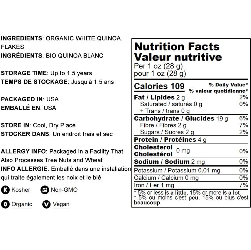Food To Live Organic White Quinoa Flakes, 7 Pounds - Non-Gmo Pressed Quinoa Seeds, Vegan, Kosher, Bulk, High In Protein, Ribofla