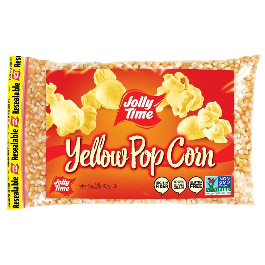Jolly Time Gourmet Popping Corn Kernels, Non-GMO, 32 Ounce (Pack of 2), Yellow Popcorn for Air Popper or Stovetop