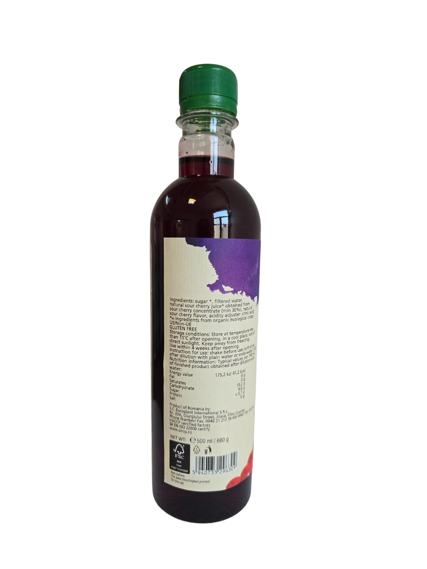 DROP Pure Organic Sour Cherry Flavor Bio Syrup-16.9oz (500ml), Natural 30% Concentrate Fruit Syrups,Great For Cocktails,Bevarage