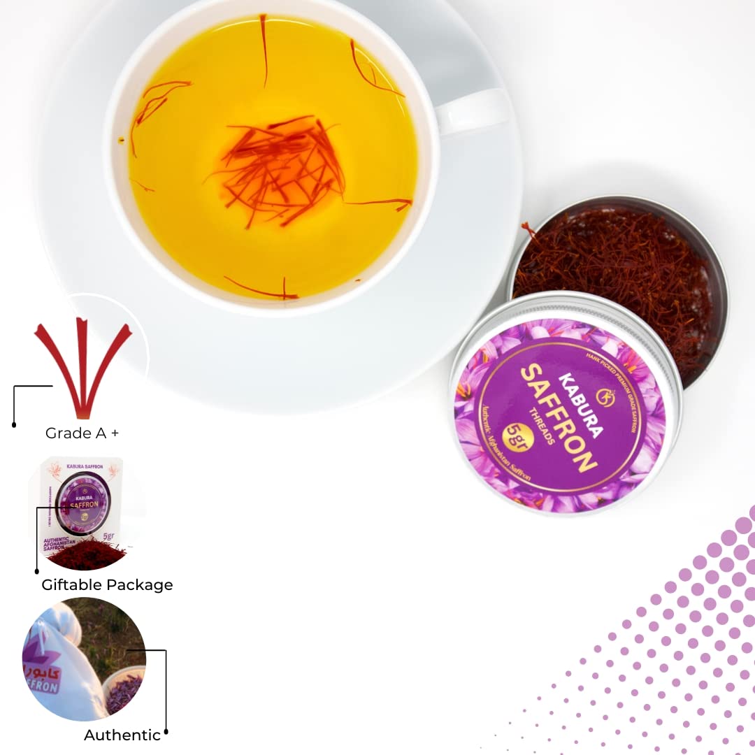 5 Grams Kabura Saffron, Authentic Saffron Threads, Premium All-Red Saffron, Grade A+ Best Color, Spice For Tea, Rice, Milk, Soup