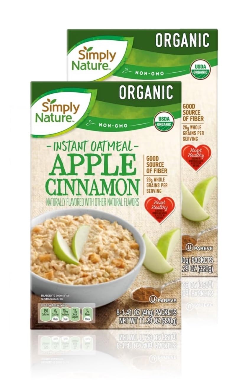 Simply Nature Organic Instant Oatmeal Packets (2 Boxes, Apple Cinnamon)