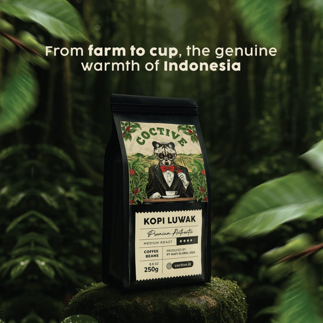 Kopi Luwak Civet Coffee Beans (8.8 Oz) - Worlds Most Expensive Coffee, Wild-Harvested, From Gayo Sumatra Indonesia- Luxury Gift Set