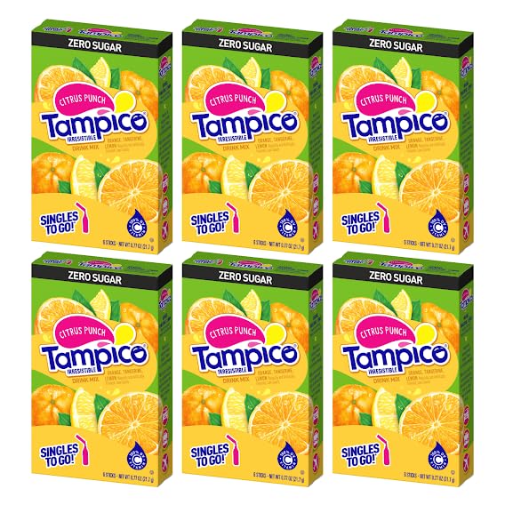 SINGLES TO GO! Tampico Singles To Go Drink Mix Packets, Citrus Punch, Zero Sugar, Low Calorie, 100% DV of Vitamin C per Serving,