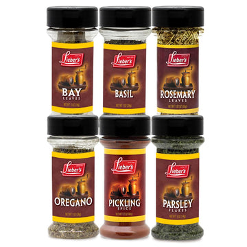 Lieber's Spice Set, Complete New Home Starter Seasoning Kit, 6 Piece Herbs Gift Set Featuring Oregano, Basil, Parsley Flakes, Ro