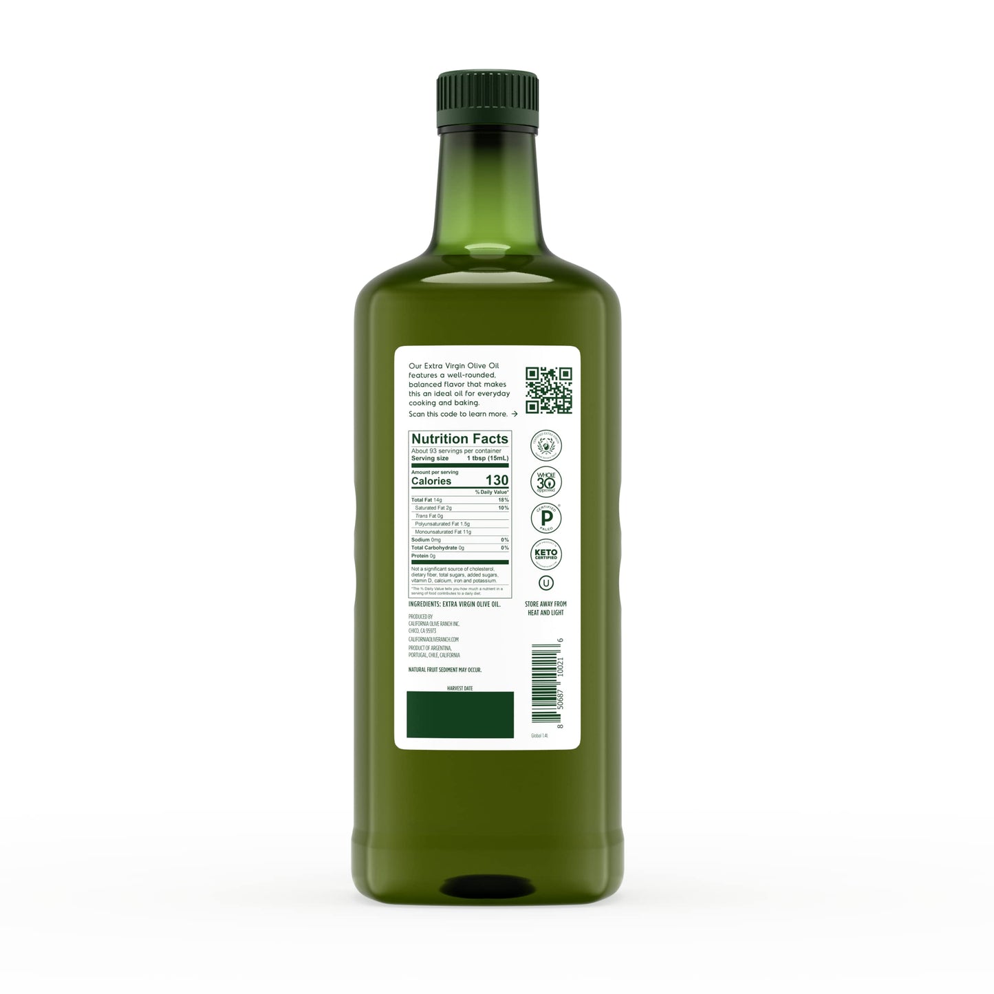 California Olive Ranch Extra Virgin Olive Oil, Global Blend, 1.4L (47.3 Fl Oz), Model 110021