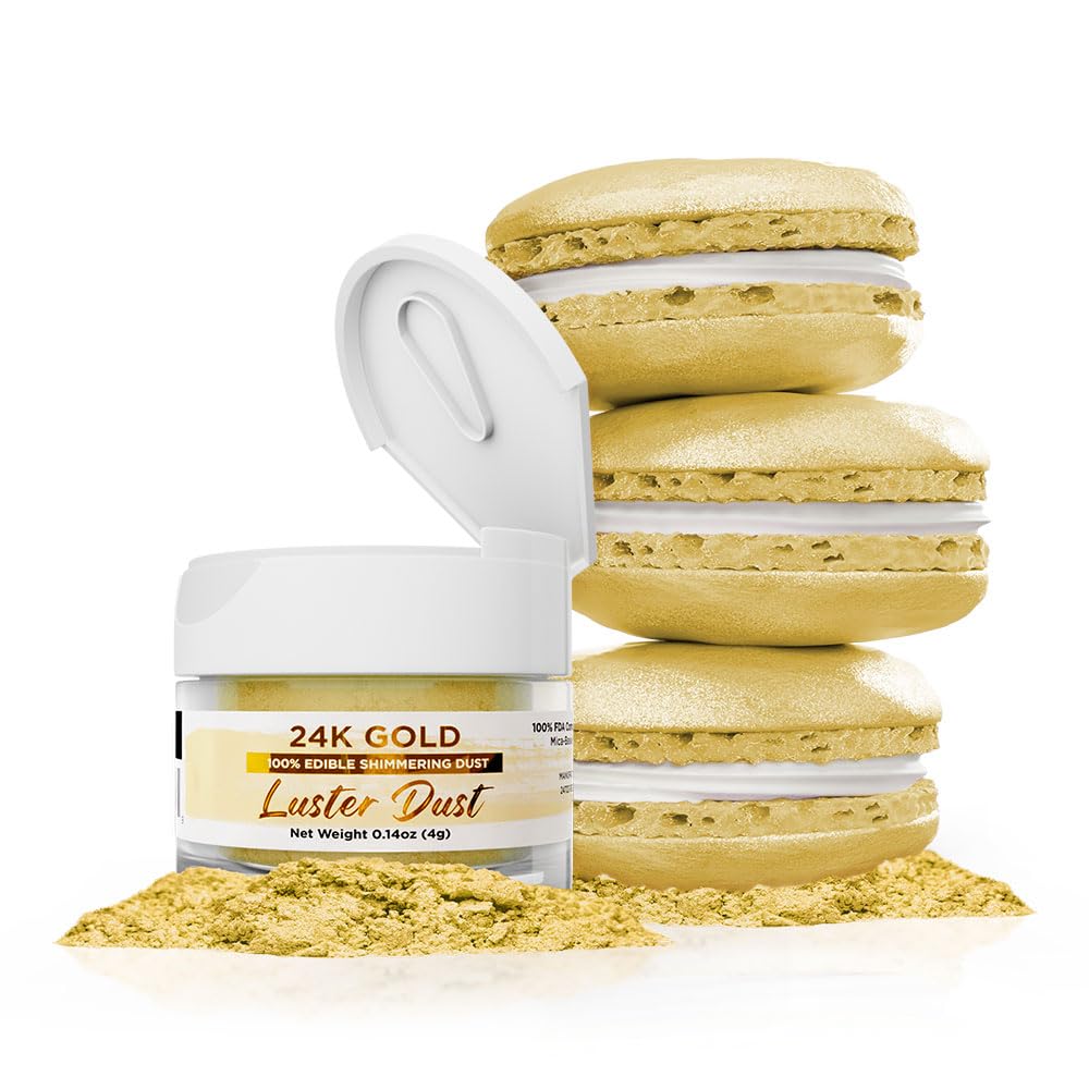 Luster Dust - 24K Gold (4g 1x Jar) | Edible Vegan Dust & Paint for Cake Decorating, Ice Cream and Desserts by Bakell