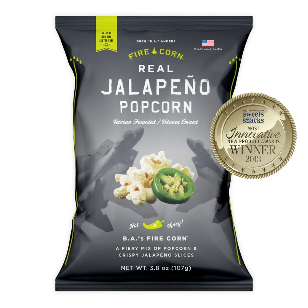 FIRE CORN Jalapeno Popcorn, Gluten Free, Spicy Snacks, 22.8 oz Sharing Bags, Pack of 6