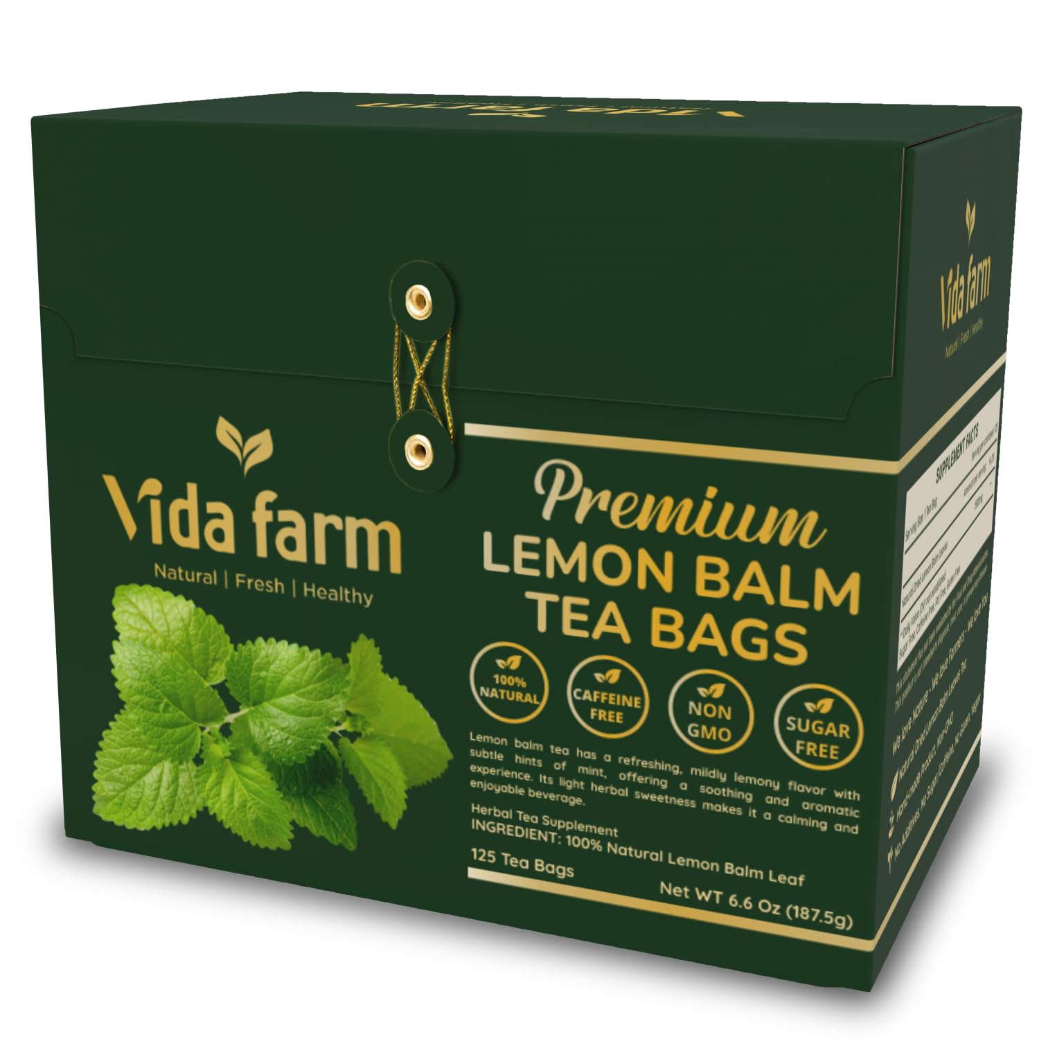 VIDA FARM Lemon Balm Herbal Tea Bags, Caffeine Free, 125 Count, 100% Natural Dried Leaves, Citrus Flavor