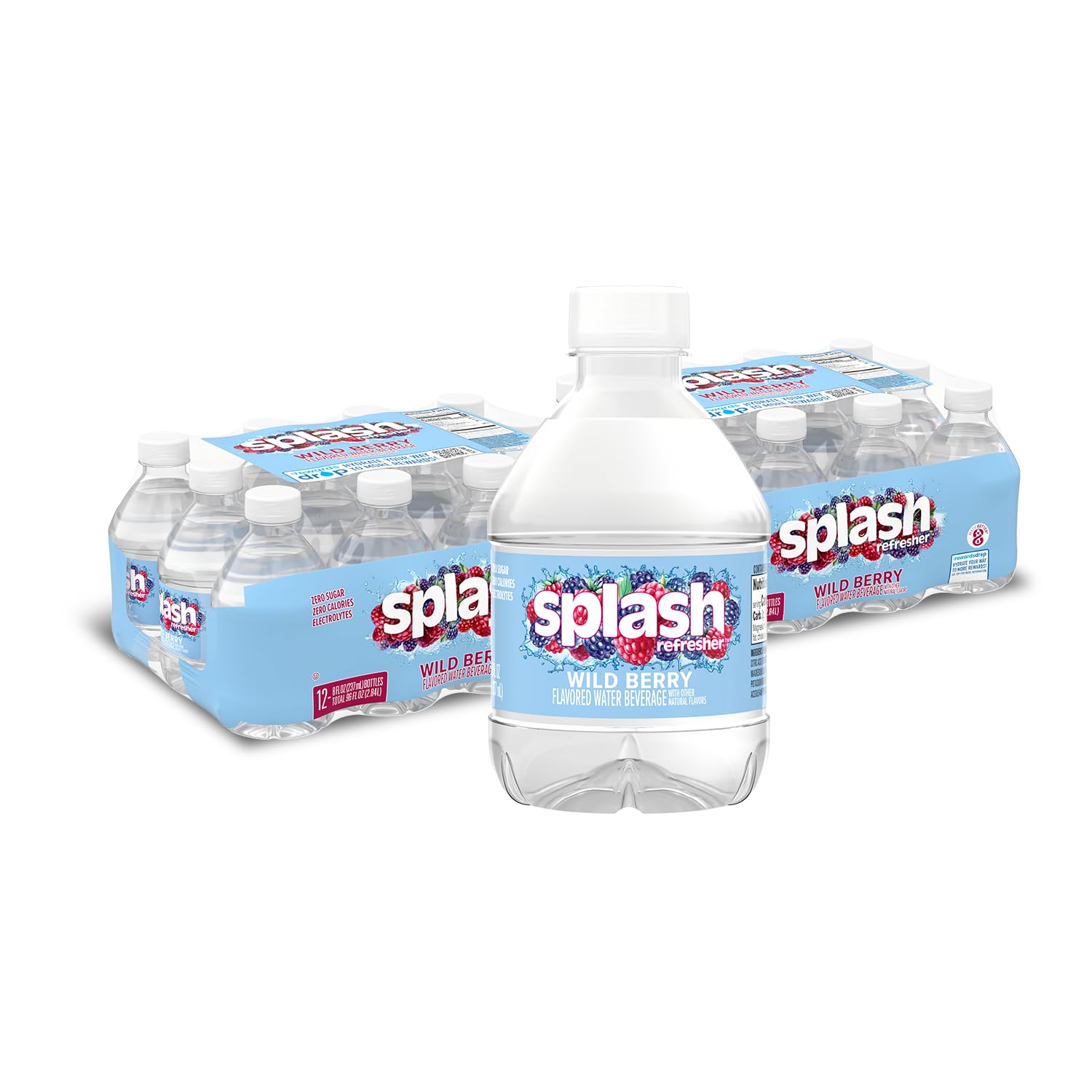Splash Refresher Wild Berry Flavor Water Beverage, 8 Fl Oz Plastic Bottles (24 Count)