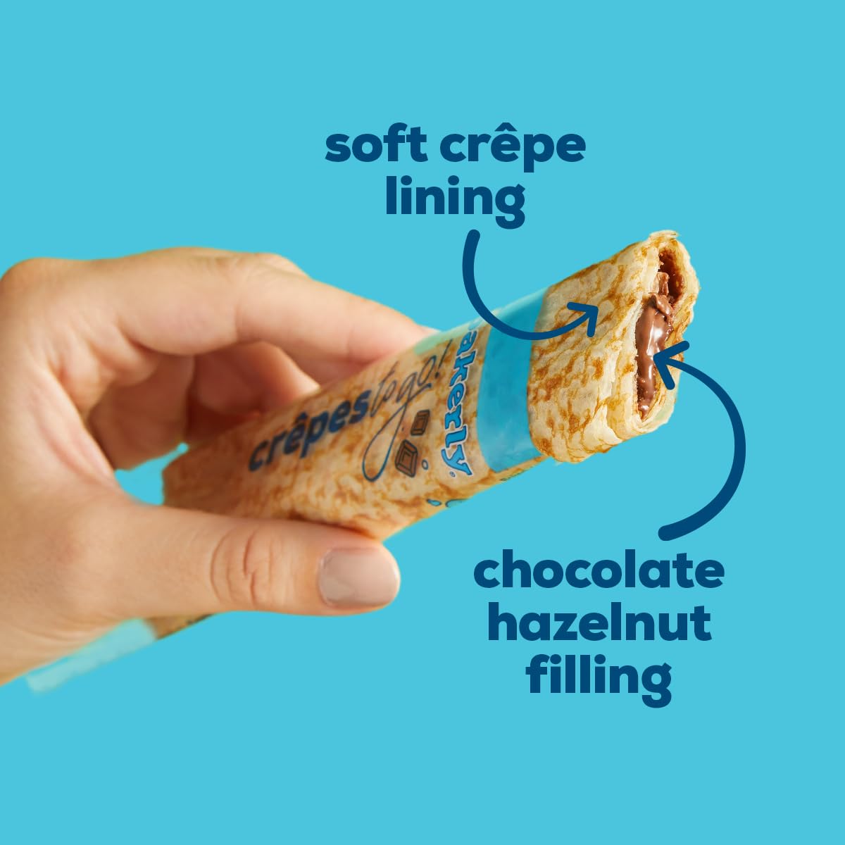 bakerly Chocolate Hazelnut Filled Crepes to go! Non GMO, Free from Artificial Flavors & Colors, Pack of 4, 6-Count (24 Total Cre