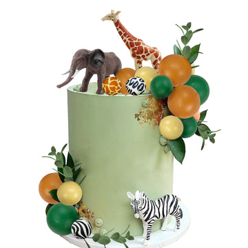 24 Pcs Safari Jungle Animal Cake Toppers With Colorful Balls Cake Decorations For Wild Themed Birthday Oh Baby Party Supplies