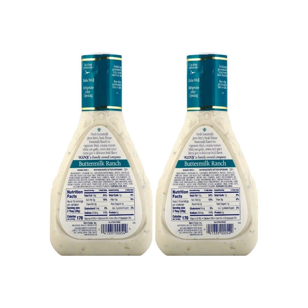 Ken's Steak House Buttermilk Ranch Dressing, 16 FL OZ (Pack of 2)