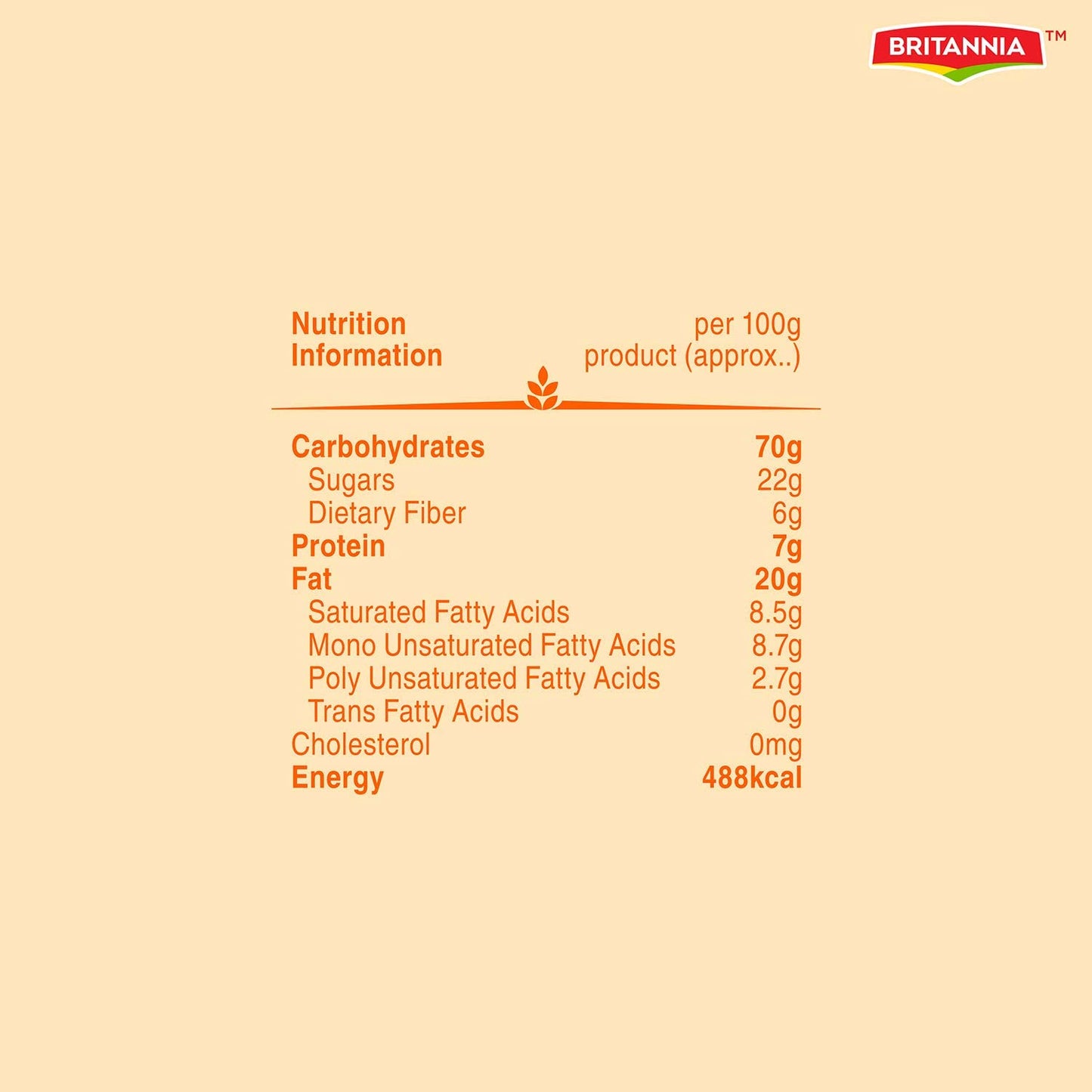 Britannia Nutrichoice Oats Orange 2.64Oz (75G) - Breakfast & Tea Time Snacks - Crunchy, Healthy And Delicious (Pack Of 6)