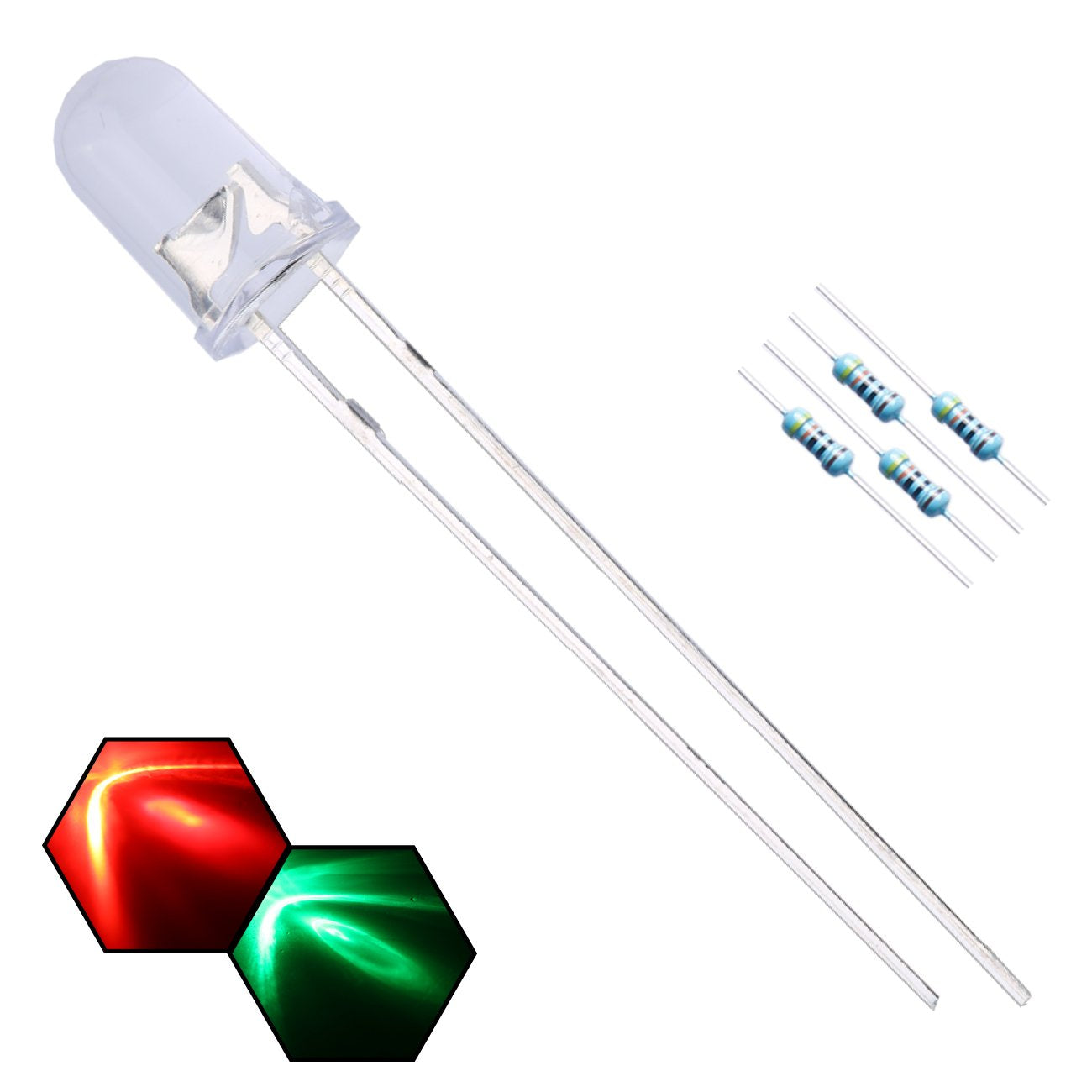 Edgelec 100Pcs 5Mm Red  Green Blinking Led Diodes 15Hz Flashing (Bi-Color Flash Alternately) Clear Round Lens Dc 3V Blink Bulb L