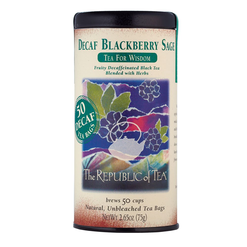 The Republic of Tea Decaf Blackberry Sage Black Tea, 50 Count Tea Bags, Tin