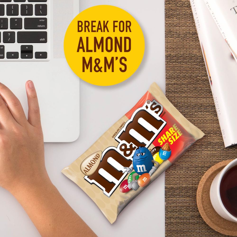 M&M'S Almond Chocolate Candy Sharing Size 2.83-Ounce Pouch 18-Count Box