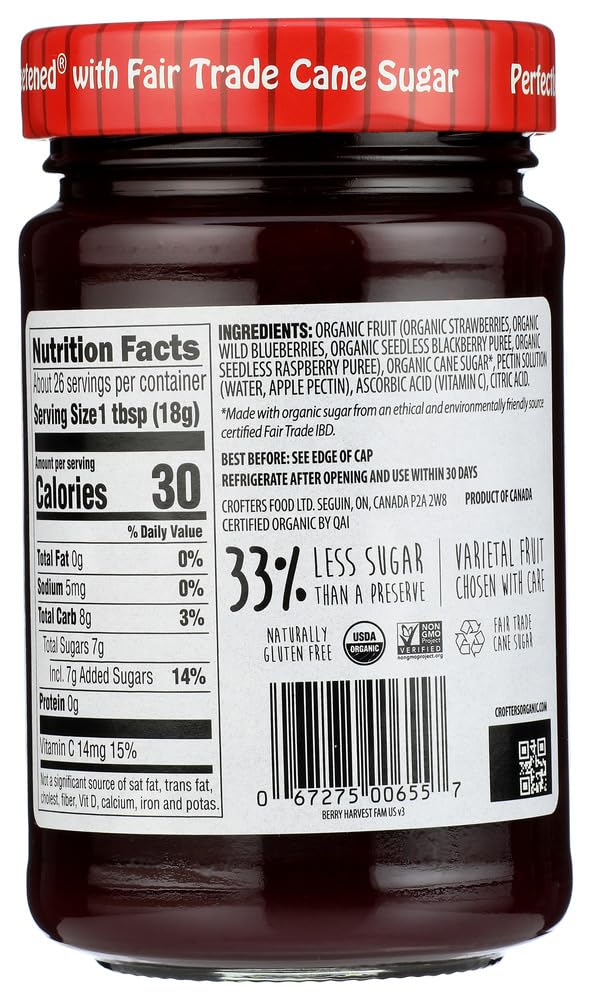 Crofter'S Organic Premium Spread, Seedless Blackberry, 16.5 Oz. (Pack Of 6)
