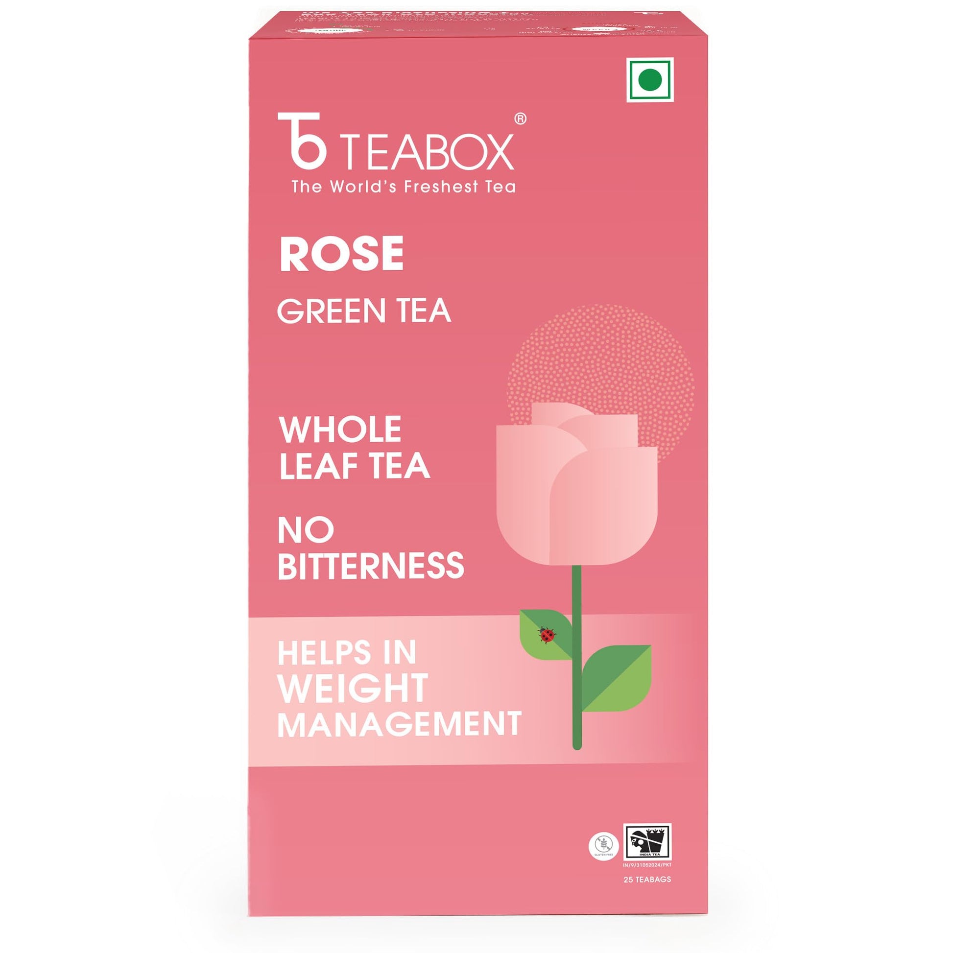 Teabox Enhanced Darjeeling Green Tea With Natural Rose Petals |100% Whole Leaf & 0% Bitterness | Green Tea From The Himalayas | 25 Tea Bags (Low Caffeine)