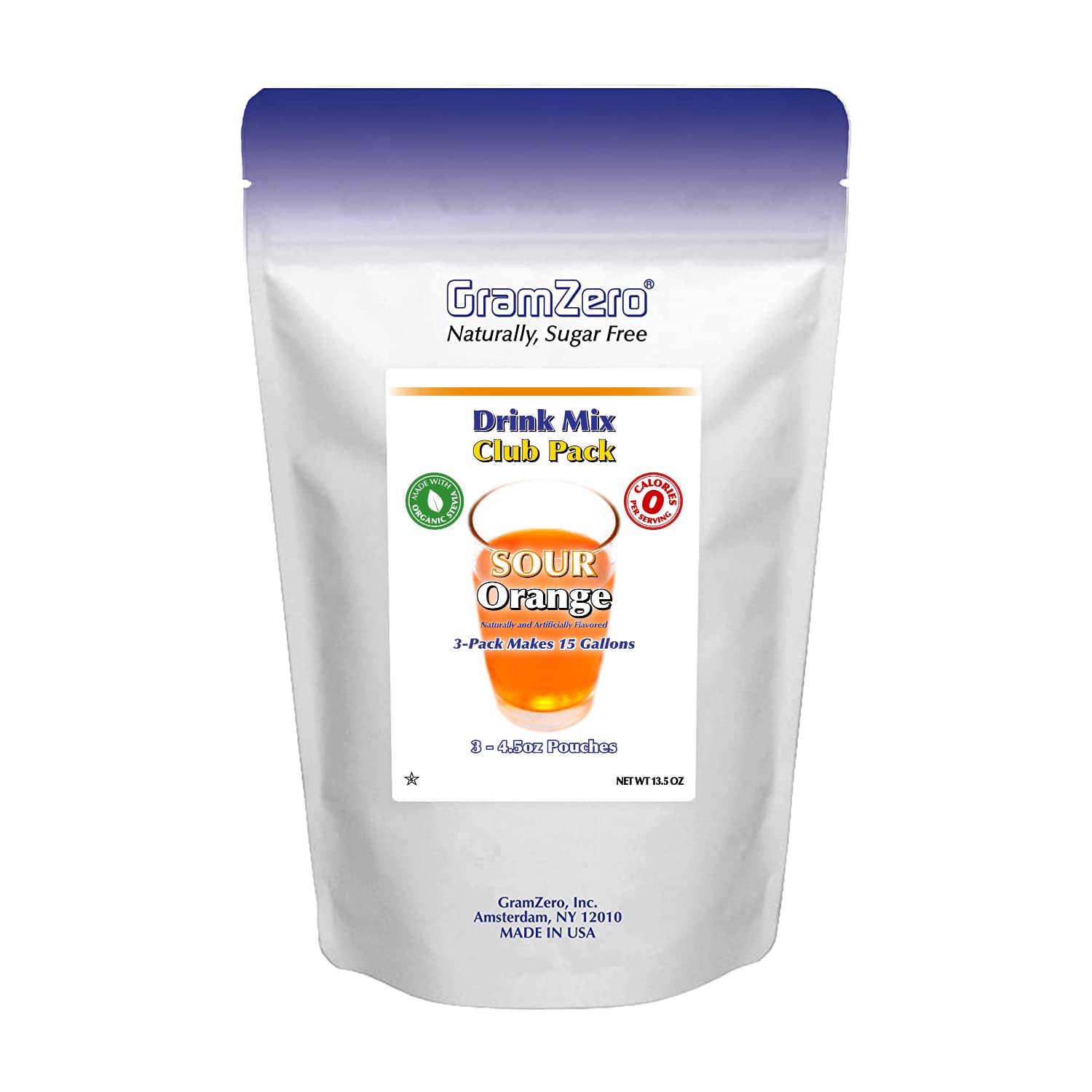 Gramzero Sour Orange Zero Calorie Sugar Free Drink Mix, Great For Nutrition Club Loaded Tea, Stevia Sweetened