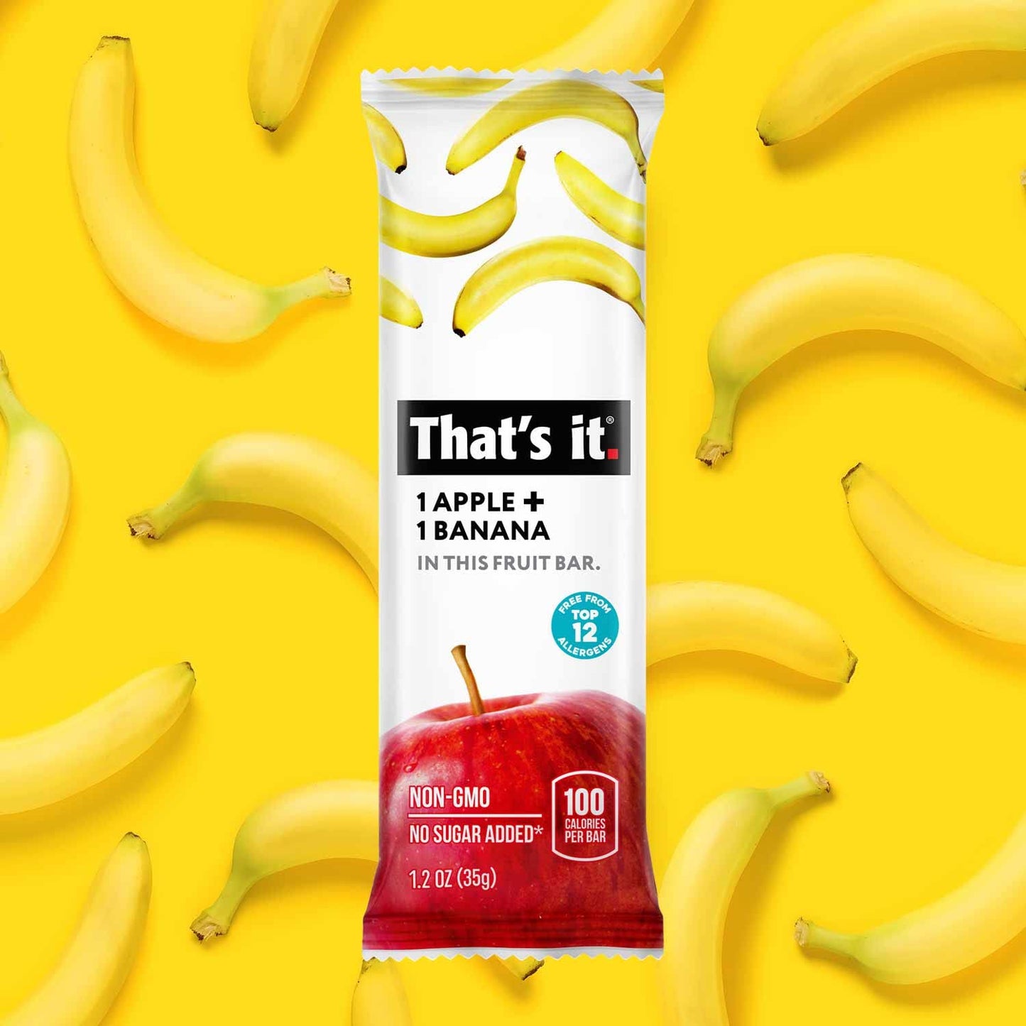 Thats it Apple + Banana 100% Natural Real Fruit Bar, Best High Fiber Vegan, Gluten Free Healthy Snack, Paleo for Children & Adu