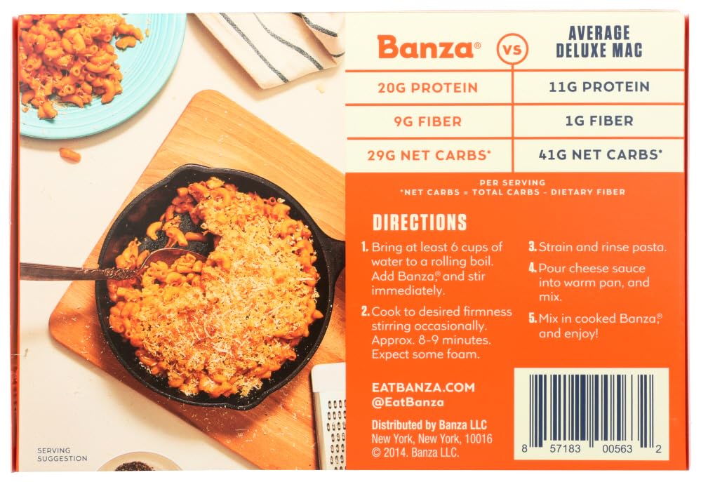 Banza Chickpea Mac And Cheese, Elbows With Creamy Deluxe Cheddar - Gluten Free Healthy Mac And Cheese, High Protein, Lower Carb And Non-Gmo - (Pack Of 6)
