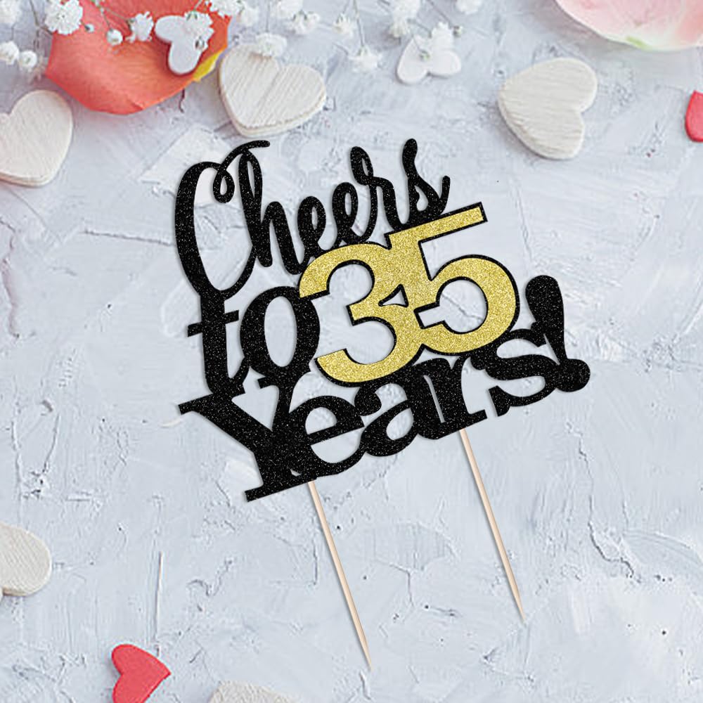 LVEUD Cake Topper - Black Font Golden Numbers, 35th Birthday, 7x8, Paper